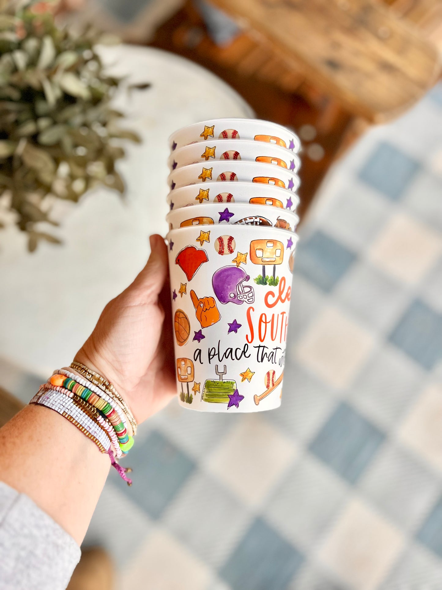 Clemson, SC Multi Sport Collage Style Reusable Cups