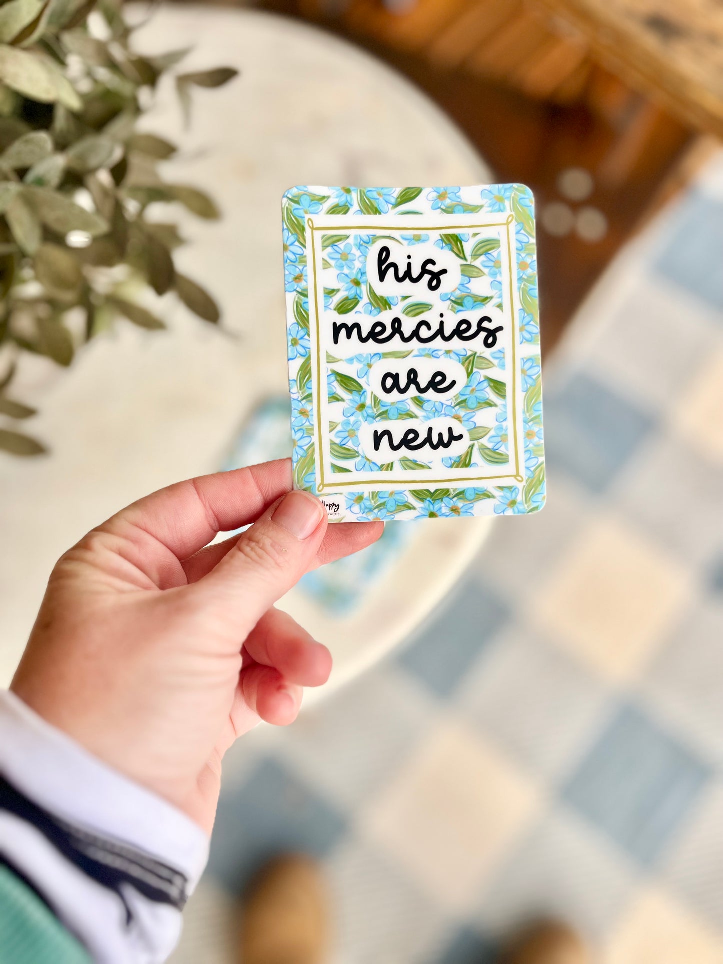 Blue Floral His Mercies Sticker