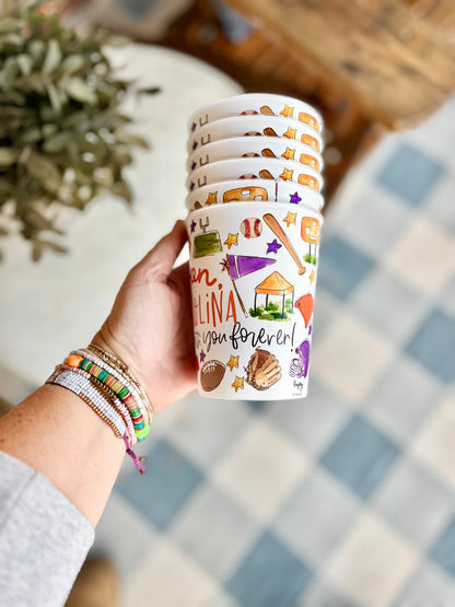 Clemson, SC Multi Sport Collage Style Reusable Cups