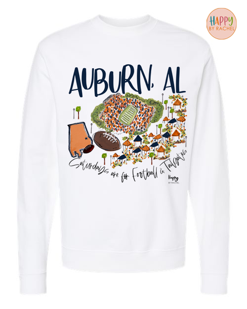 Auburn, AL College Town Crewneck Sweatshirt-PRE ORDER NOW!