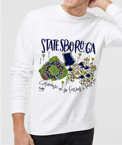 Statesboro, Ga College Town Crewneck Sweatshirt-PRE ORDER NOW!