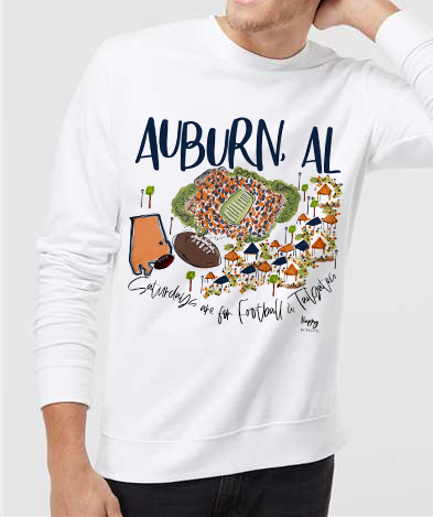 Auburn, AL College Town Crewneck Sweatshirt-PRE ORDER NOW!