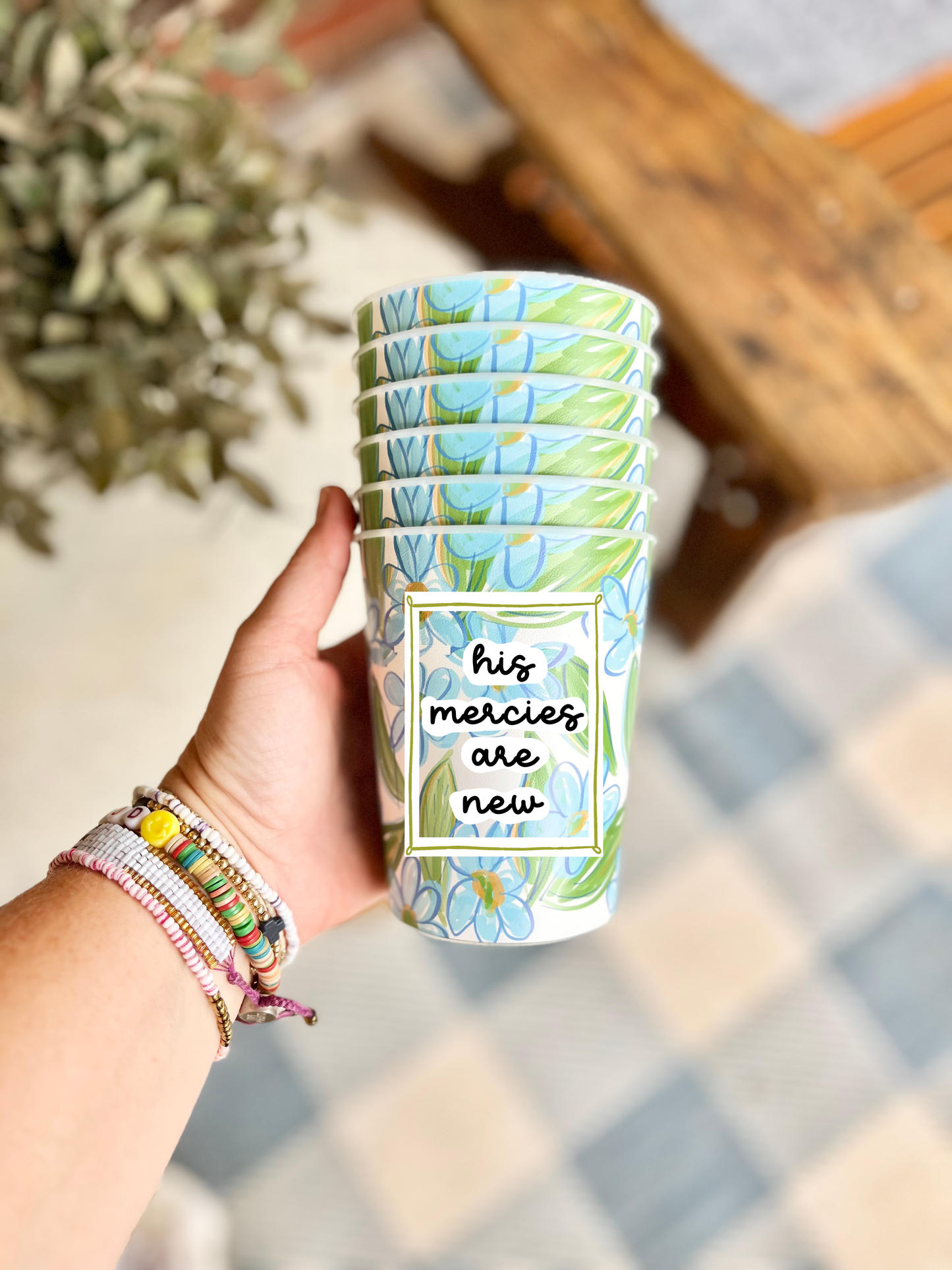 Blue Floral His Mercies Are New Reusable Cups