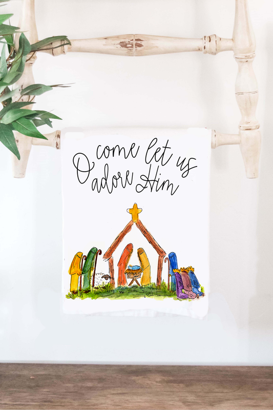 Nativity Adore Him Tea Towel